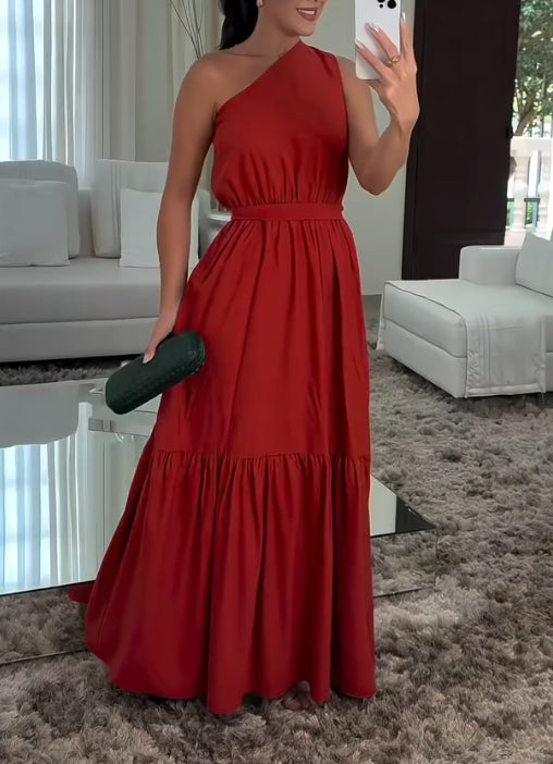 Solid color one-shoulder casual skirt