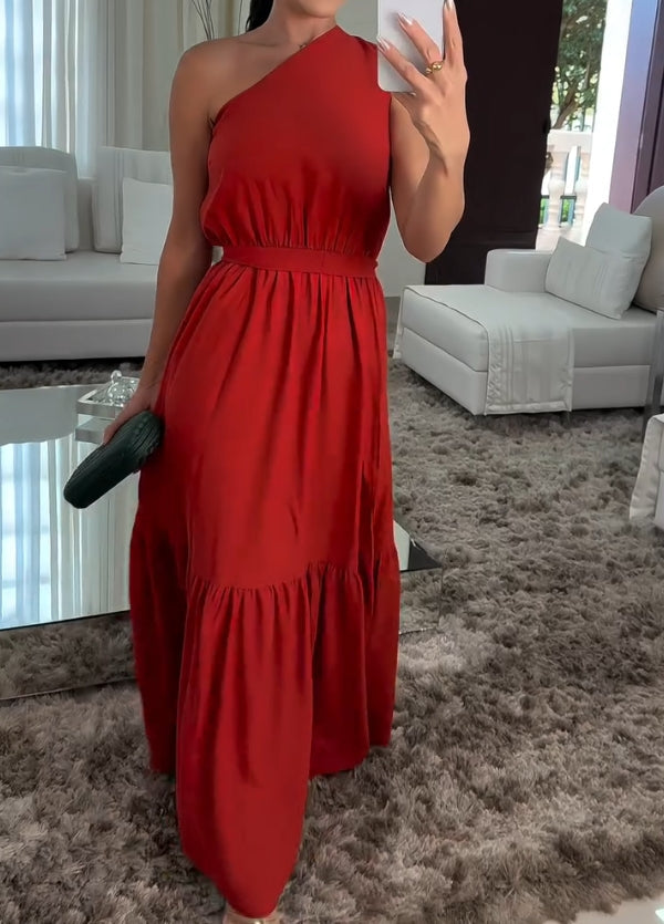 Solid color one-shoulder casual skirt