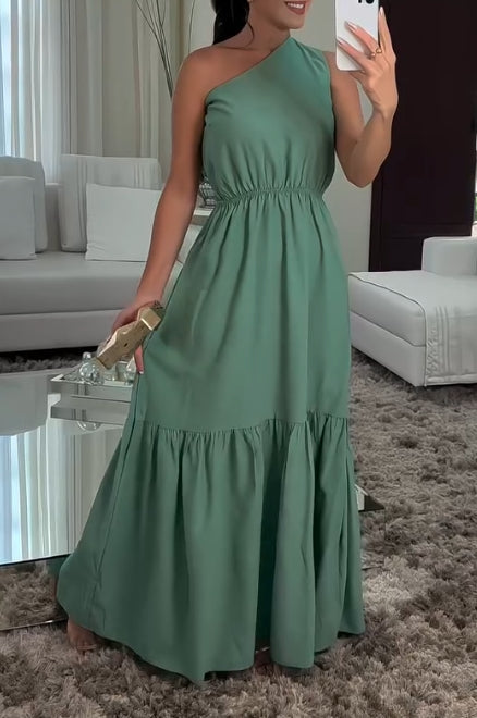 Solid color one-shoulder casual skirt