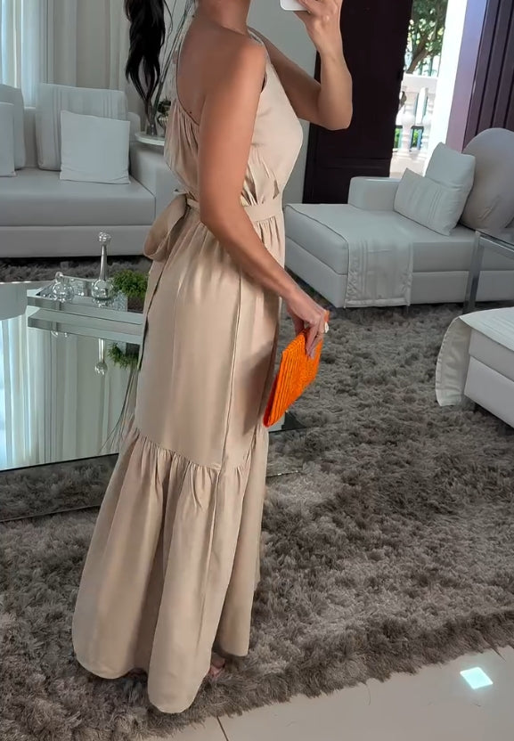 Solid color one-shoulder casual skirt
