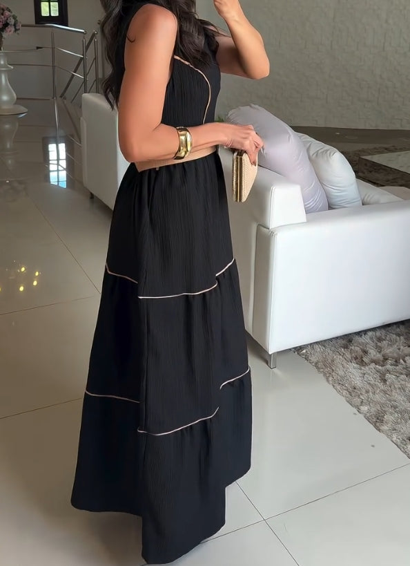 Sleeveless belt casual black skirt