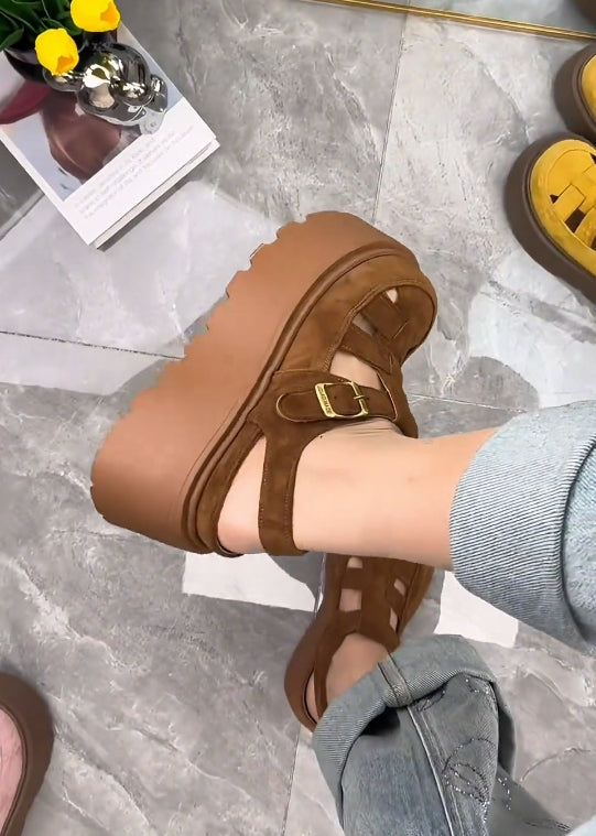 Spring soft-soled sponge cake leather shoes