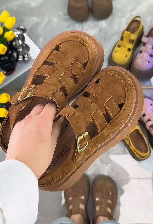 Spring soft-soled sponge cake leather shoes