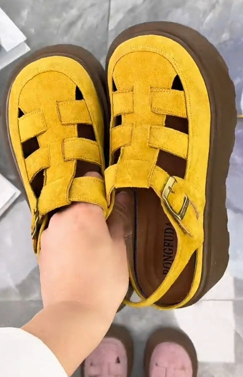 Spring soft-soled sponge cake leather shoes