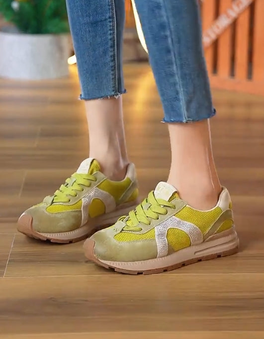 Green mosaic rhinestone leisure shoes
