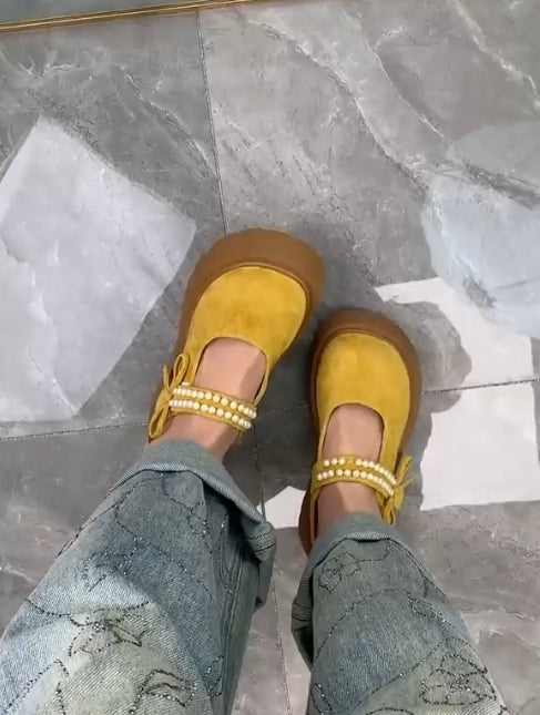 Pearl shoelace raised soft soled sandal