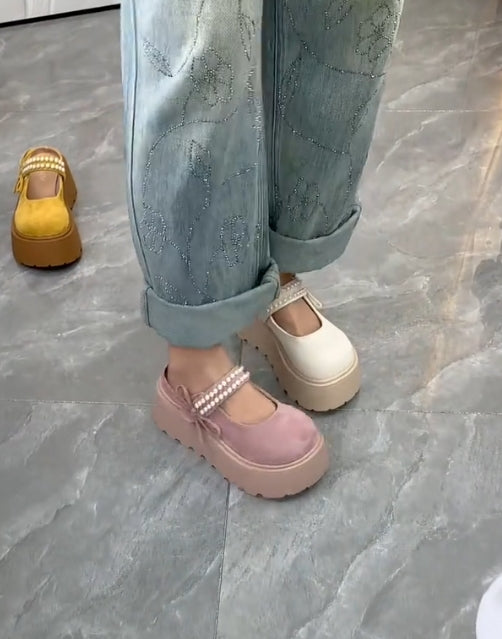 Pearl shoelace raised soft soled sandal