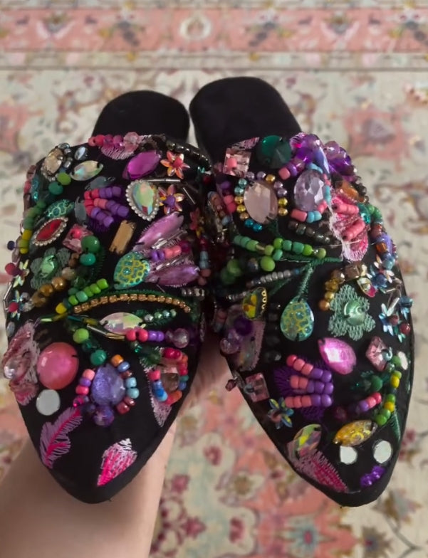 Handmade colored gems Half Slippers