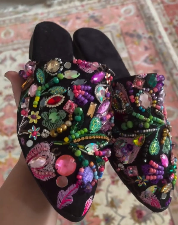 Handmade colored gems Half Slippers