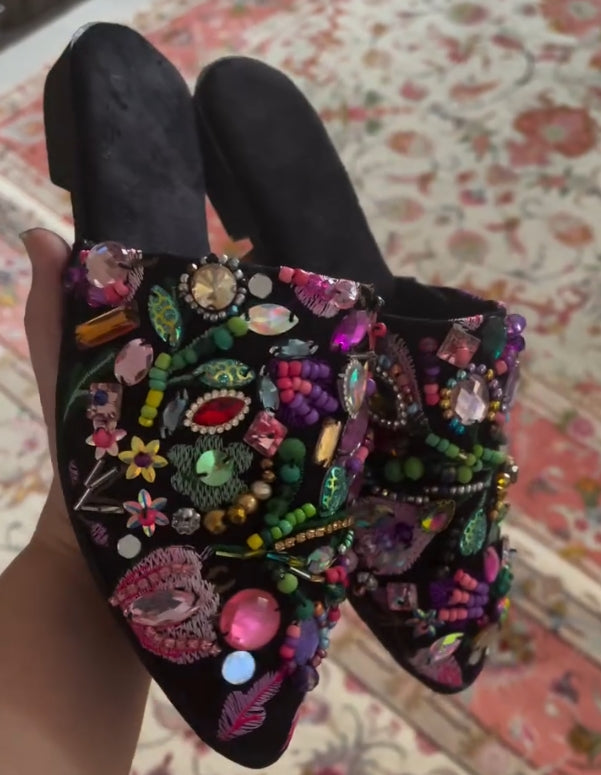 Handmade colored gems Half Slippers