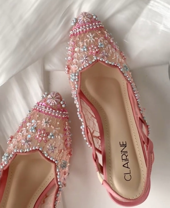 Handmade pearl mesh high heels