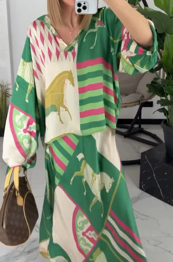 Printed loose and elegant leisure suit