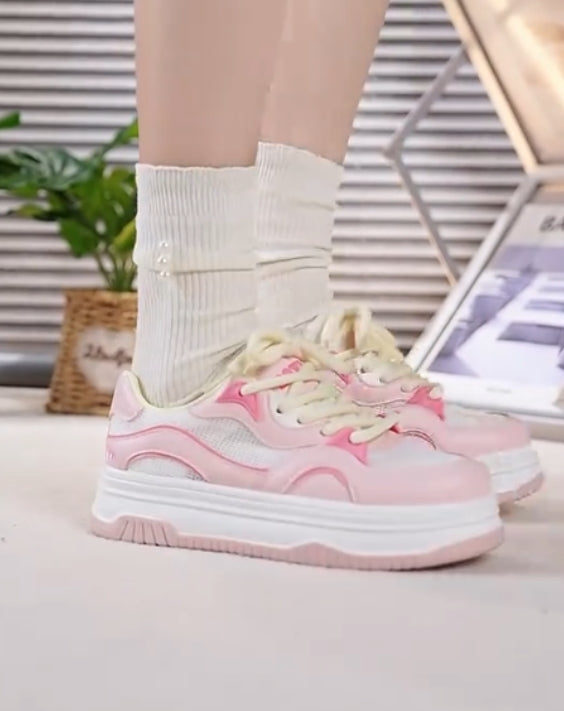 Pink breathable heightening casual shoes