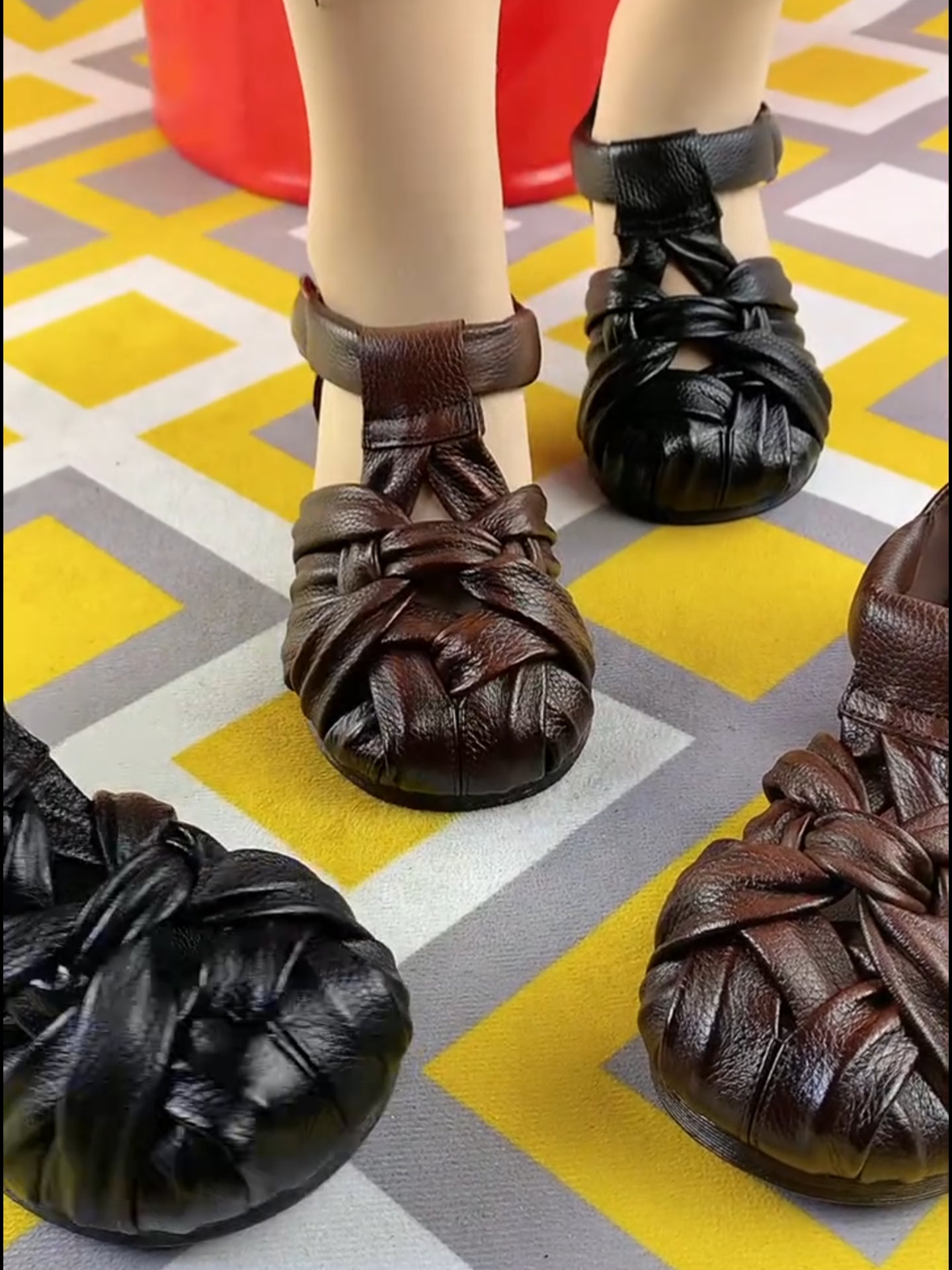 Woven elastic soft-soled casual leather shoes