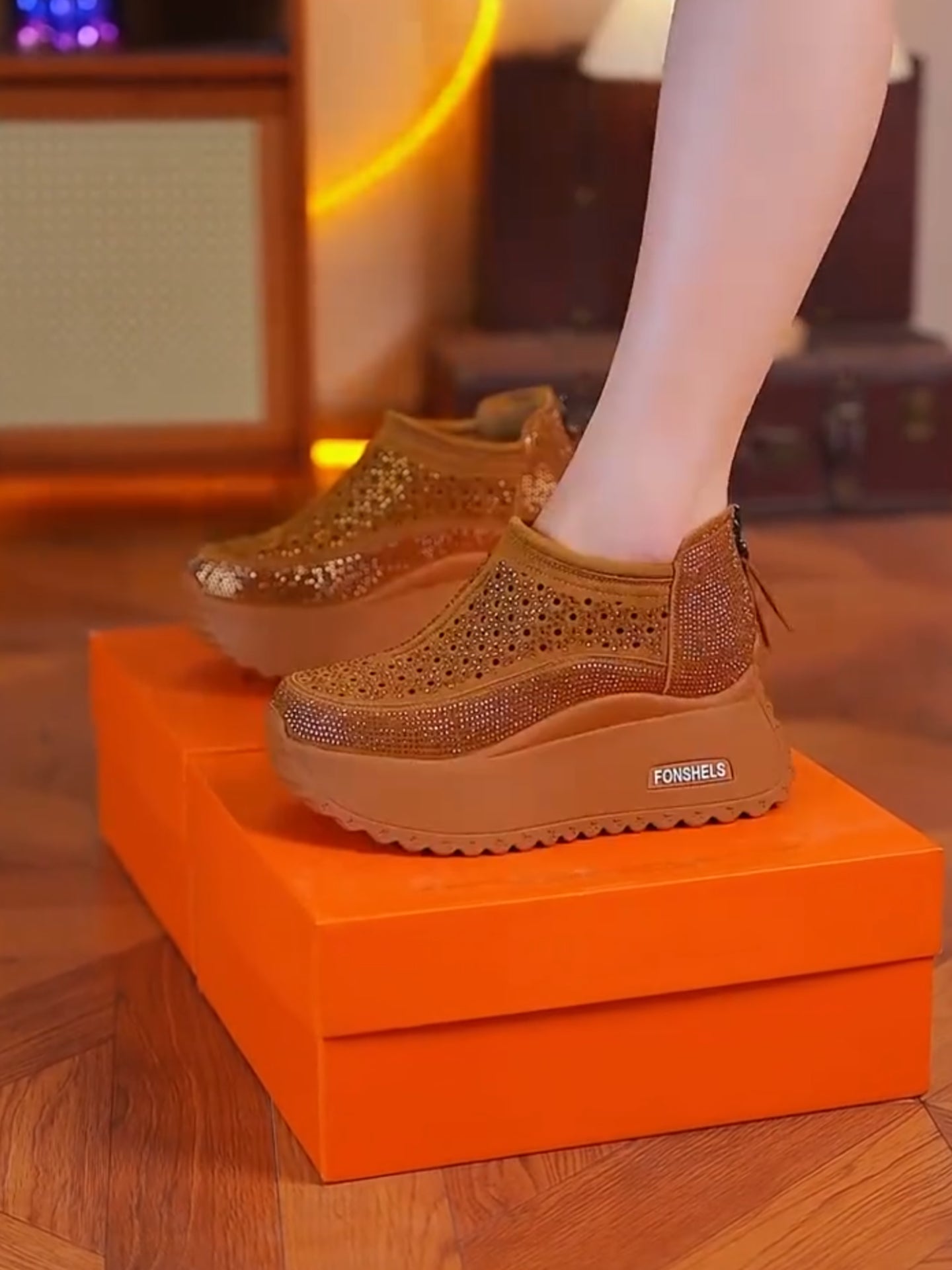 Zipper breathable waterproof platform leisure shoes