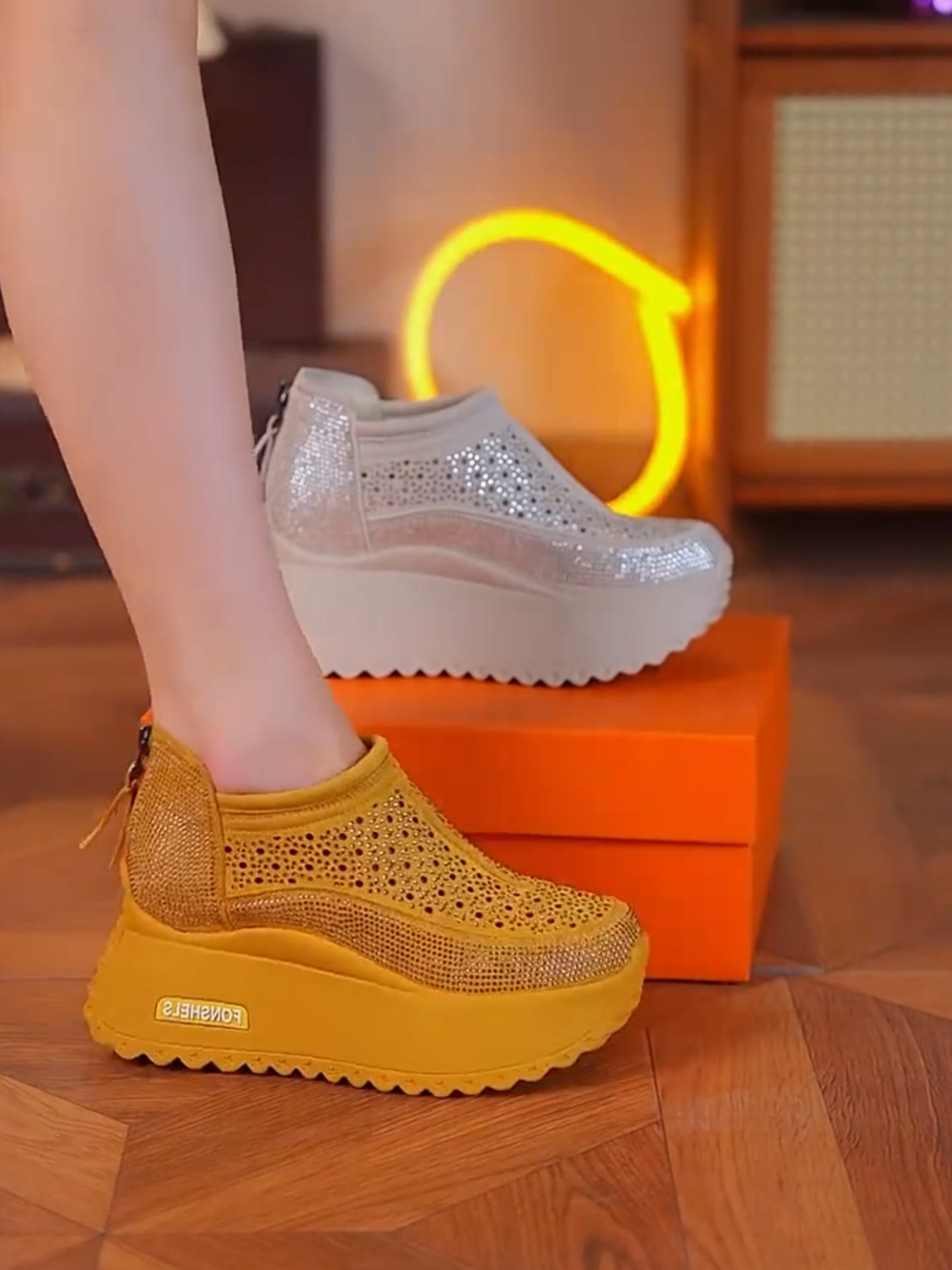 Zipper breathable waterproof platform leisure shoes