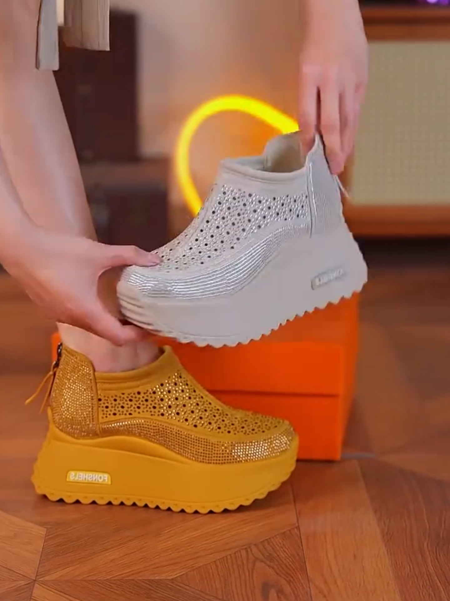 Zipper breathable waterproof platform leisure shoes
