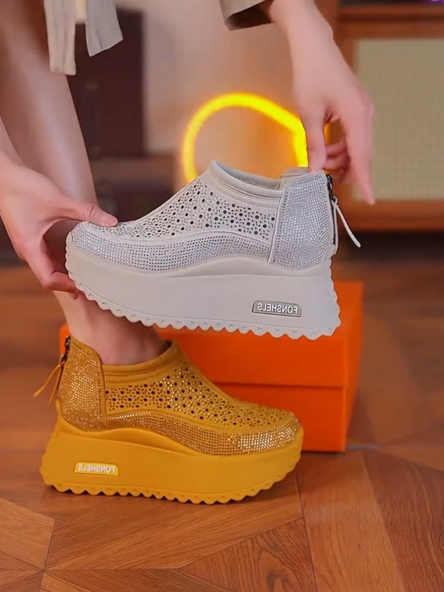 Zipper breathable waterproof platform leisure shoes