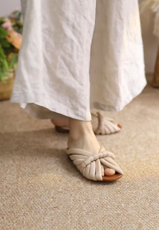 Ultra-soft niche design fishmouth leather slippers
