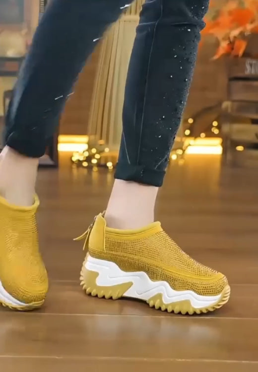 Heighten rhinestone leather cloud sole casual shoes
