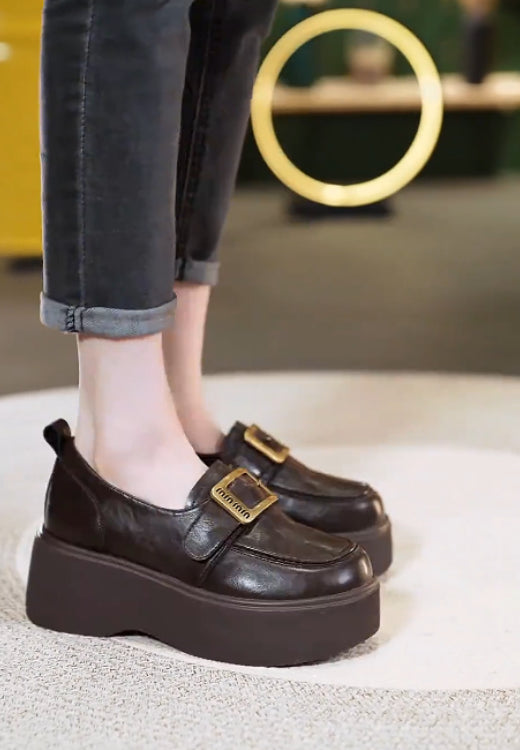 Elegant temperament metal buckle soft-soled casual leather shoes