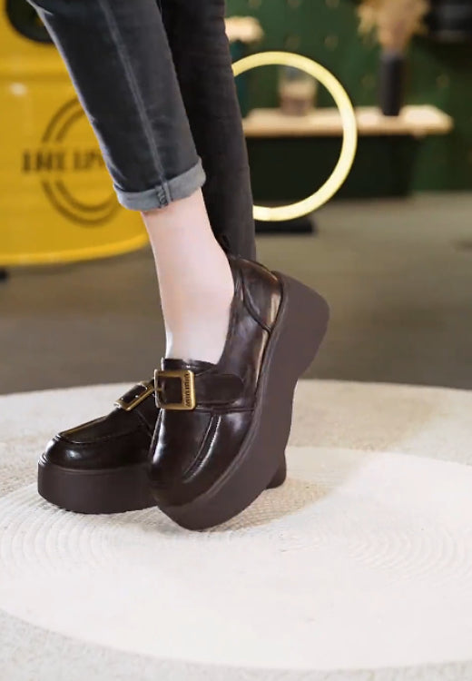 Elegant temperament metal buckle soft-soled casual leather shoes