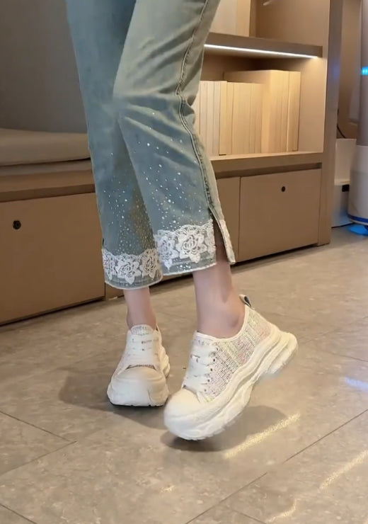 Heightened colorful woven canvas shoes