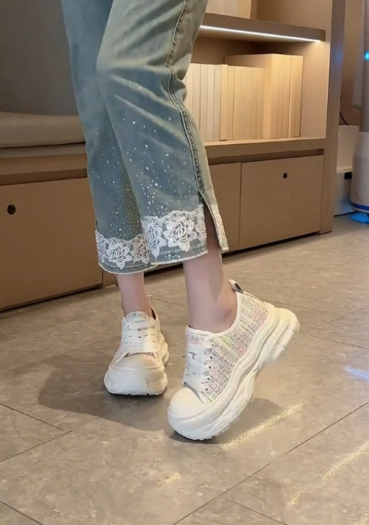 Heightened colorful woven canvas shoes