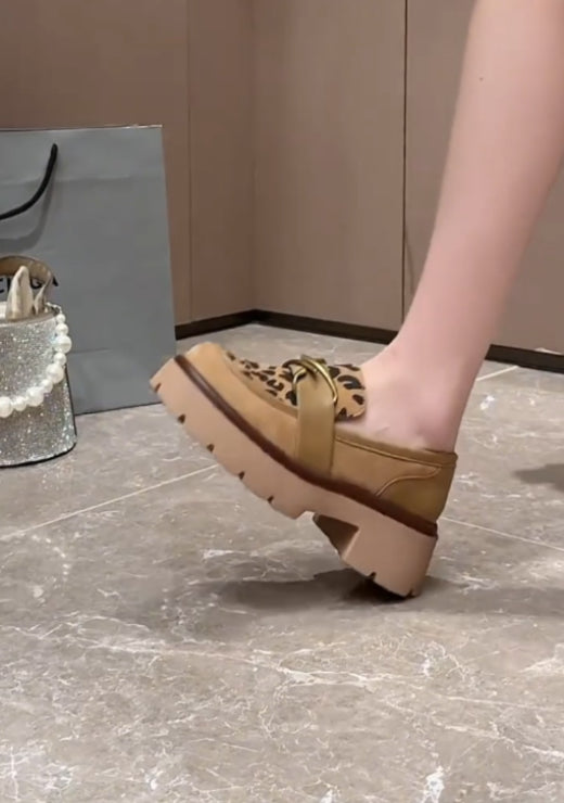 Leopard print metal buckle high quality loafers