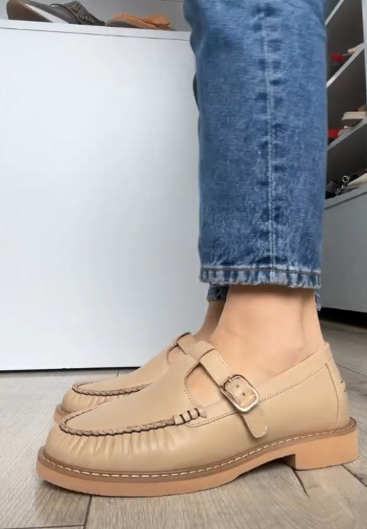 Khaki casual single jump buckle with casual shoes