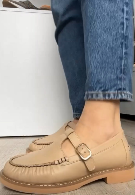 Khaki casual single jump buckle with casual shoes