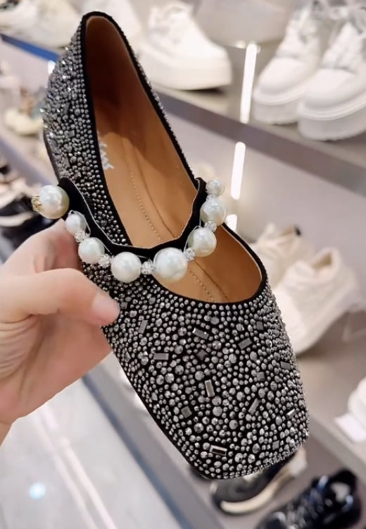 Elegant diamond Pearl buckle casual shoes