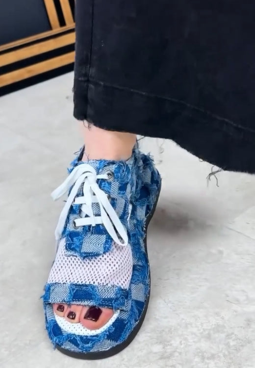 Fishing net patchwork denim breathable sandals