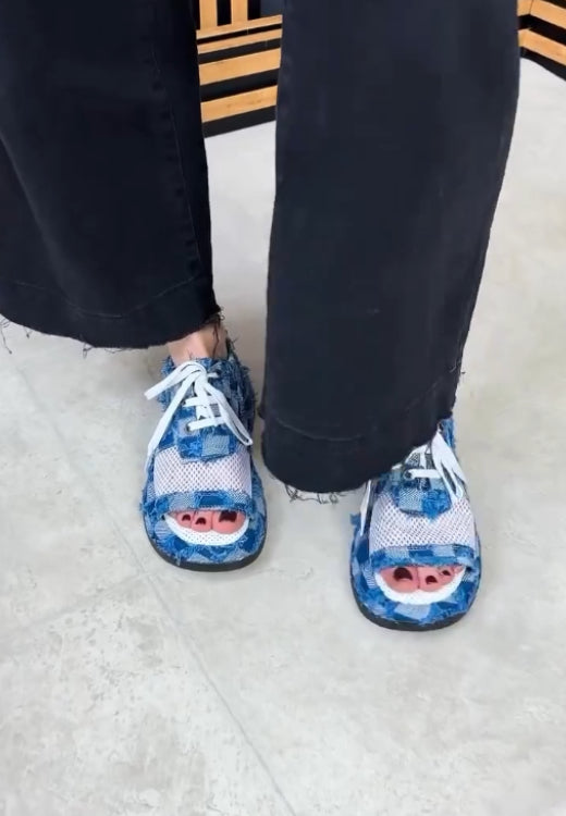 Fishing net patchwork denim breathable sandals