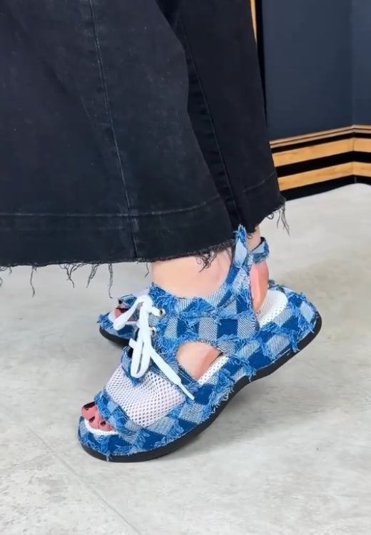Fishing net patchwork denim breathable sandals