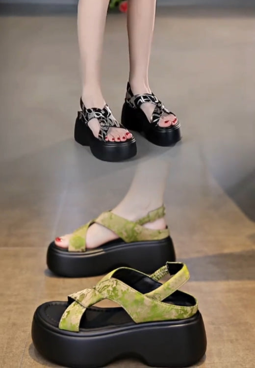 Cross-printed leather sandals