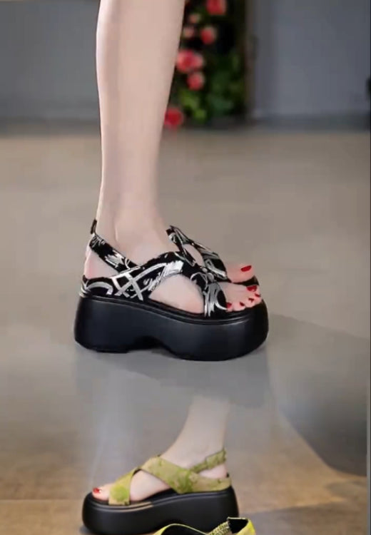 Cross-printed leather sandals