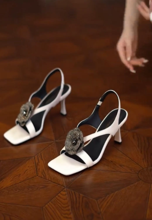 Three-dimensional camellia square sandals
