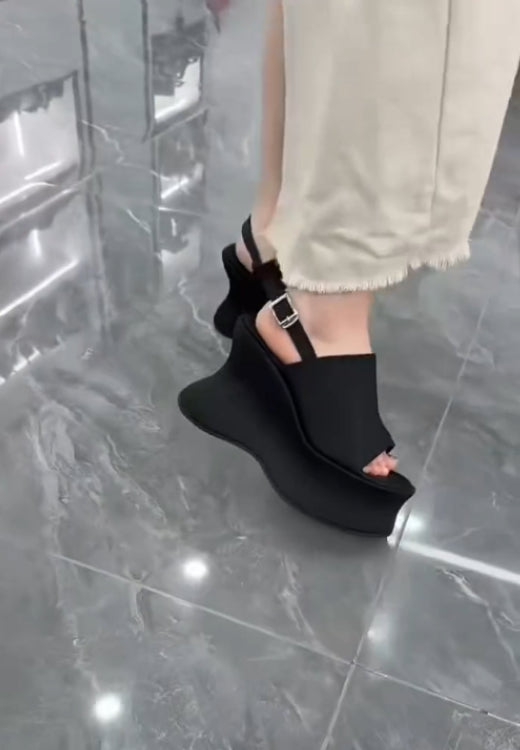 Heightened black open-toed casual sandals