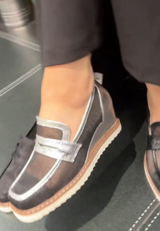 Square toe wedge mesh casual shoes