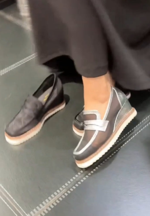 Square toe wedge mesh casual shoes