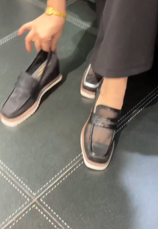 Square toe wedge mesh casual shoes