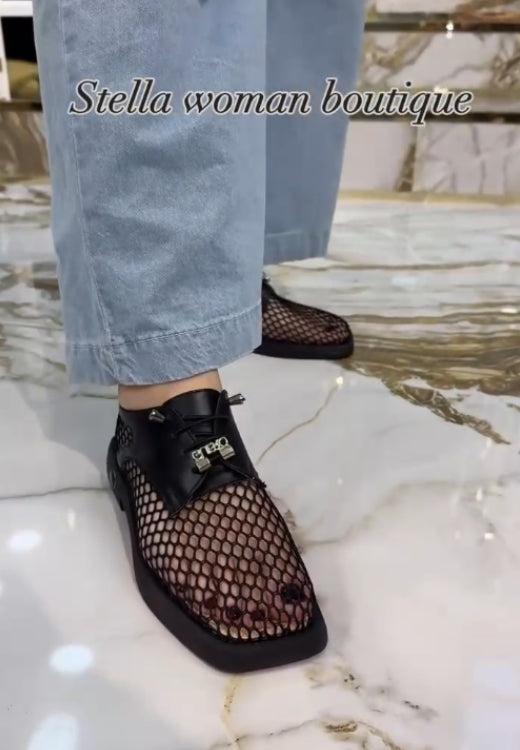 2025 Fashion fishnet leather casual shoes
