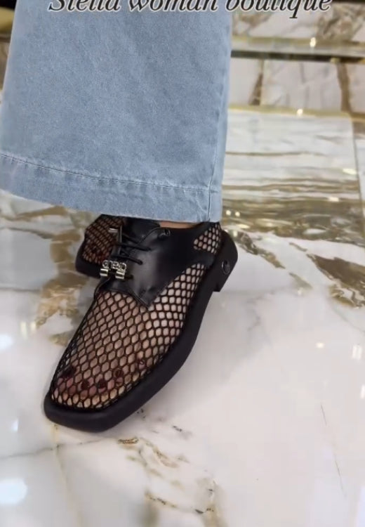2025 Fashion fishnet leather casual shoes