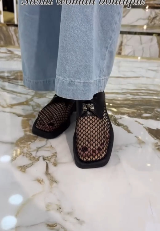 2025 Fashion fishnet leather casual shoes