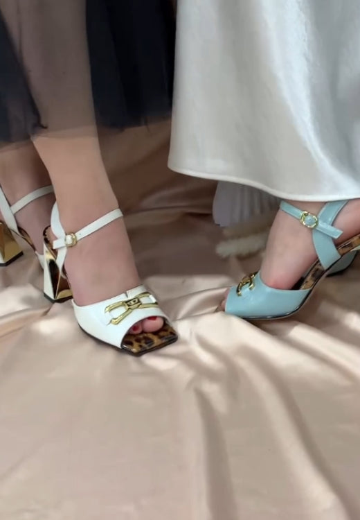 Metal logo leopard sole sandals