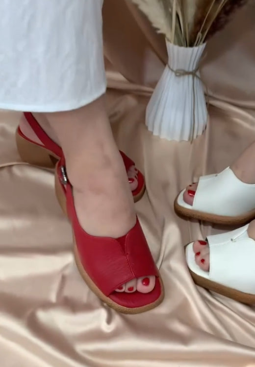 Women's classic solid color leather sandals