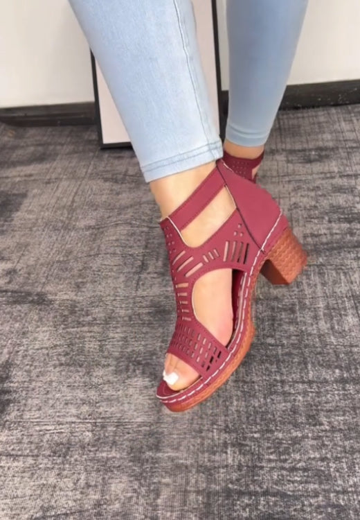 Women's Fashionable Plain Color HollowOut Design Block Heel Sandals