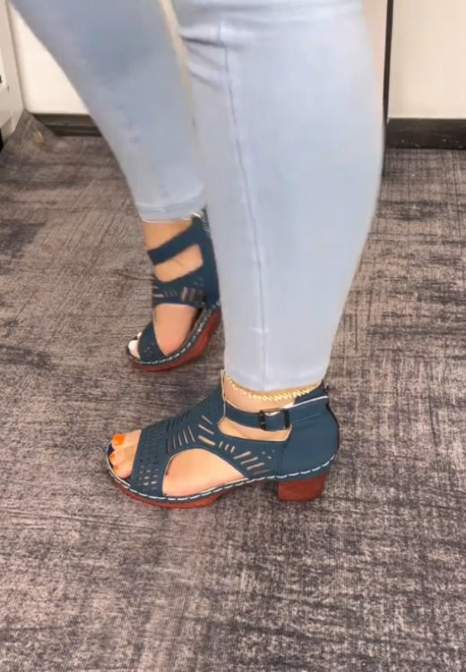Women's Fashionable Plain Color HollowOut Design Block Heel Sandals