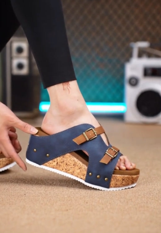 Women's elegant blue wedge shoes